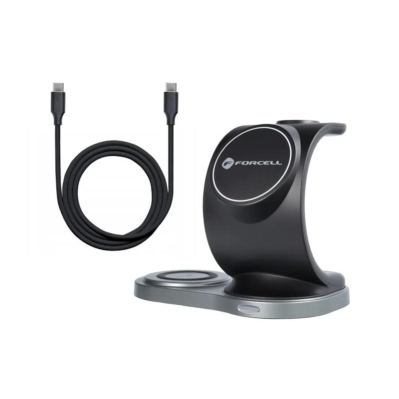 Belaidis įkroviklis Forcell 3in1 (MagSafe) (Phone; Pods; Watch) 15W juodas