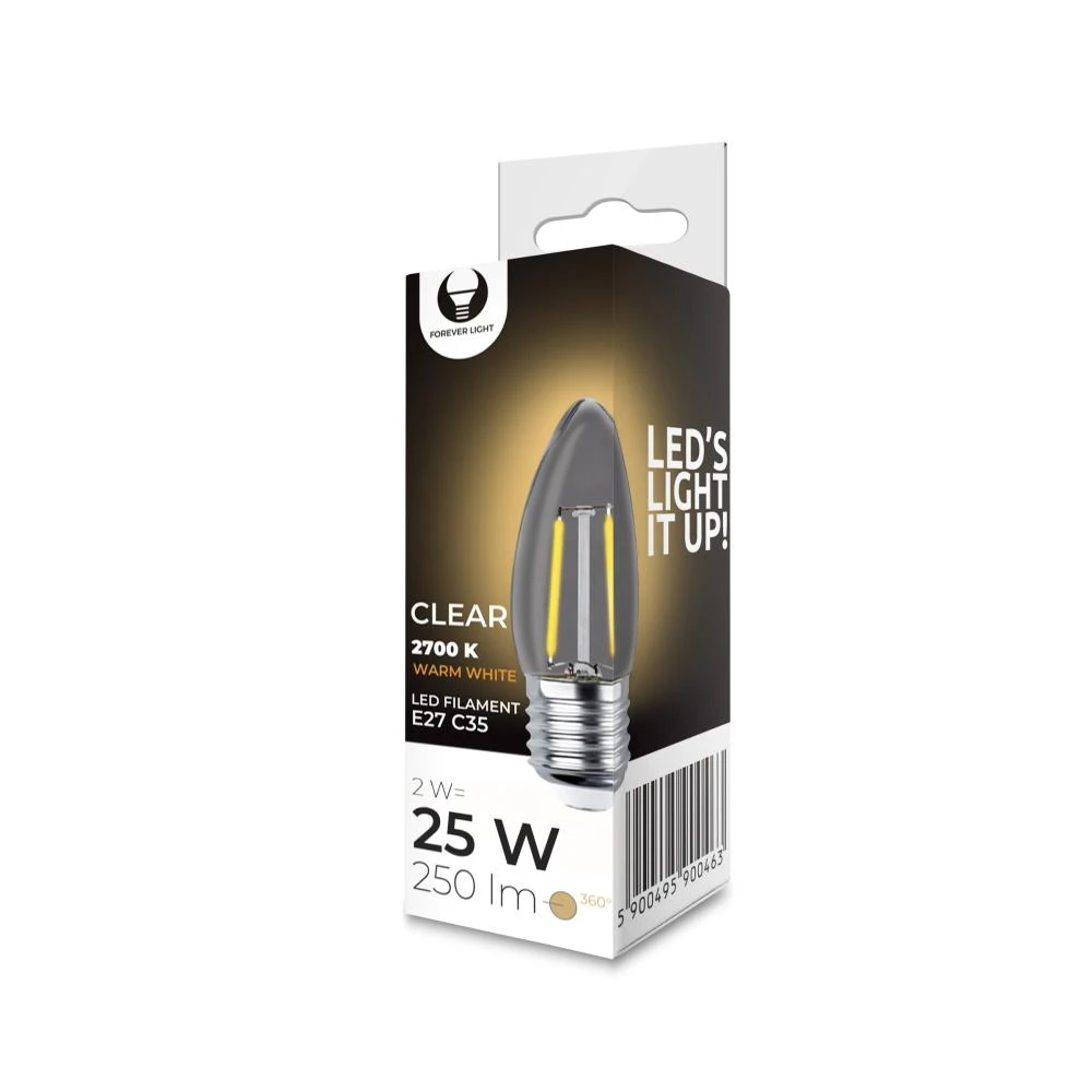 Plastrol LED lemputė Kaitinimas E27 C35 2W 230V 2700K 250lm COG skaidrus Forever Light