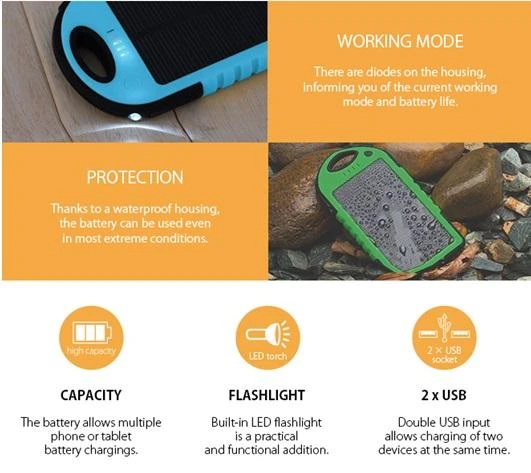 Nešiojamas įkroviklis su saulės baterija Forever Tecnostyle 5000MAH BK
