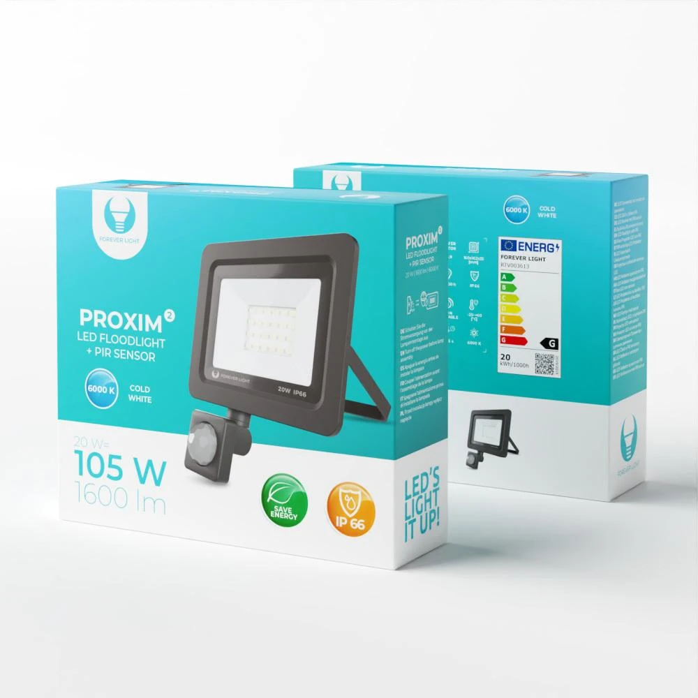 Prožektorius LED PROXIM II 20W |6000K| PIR IP66 Forever Light