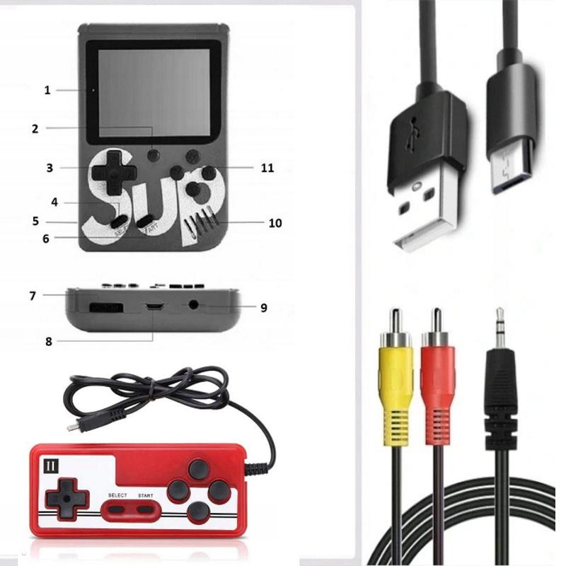 Plaion GameBox R2 8bit Portatīva Retro Spēļu konsole ar 400 spēlēm 3'' LCD 1x Kontrolieri un TV RCA vadu Melna