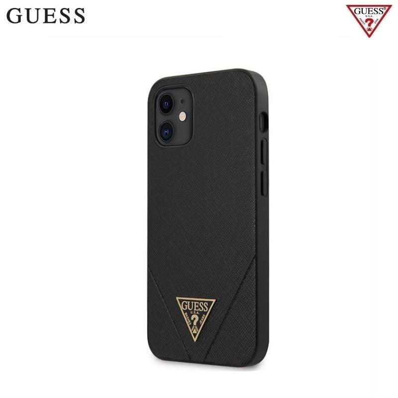 Original Apple iPhone 12 Mini Guess Hardcase Saffiano (GUHCP12SVSATMLBK) dėklas telefonui juodos spalvos
