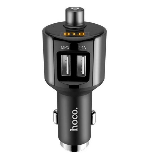Gsm City Automobilinis įkroviklis + FM siųstuvas Hoco E19 Smart vehicle (bluetooth, 2.4A) pilkas