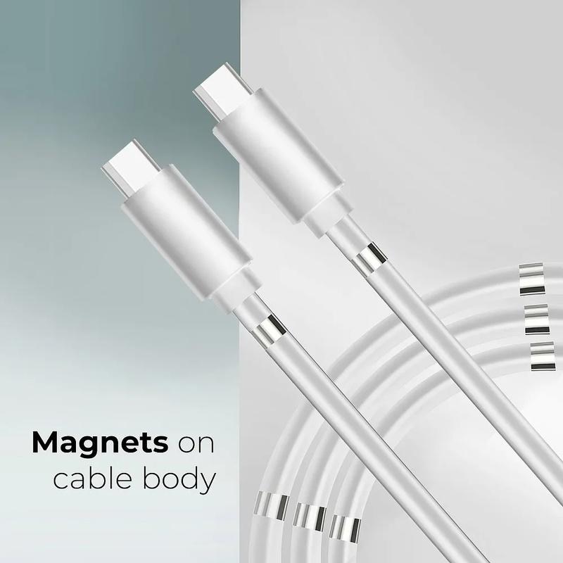 Oho Wow USB-C uz USB-C PD 60W 3A Super Ātras Uzlādes 1m Kabelis ar iebūvētu magnētisku kabeļa organizātoru Balta