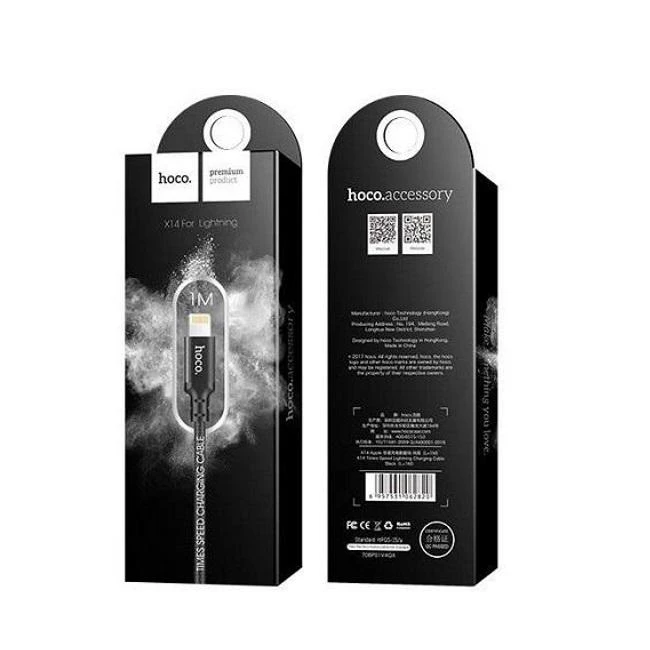USB A tipo į „Lightning“ tipo laidas Hoco, 1 m x 14, juodas