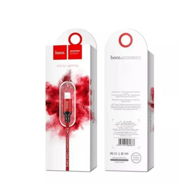 USB kabelis Hoco X14 Lightning, raudonas-juodas 1.0m
