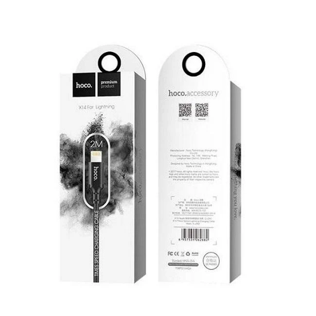 USB A tipo į „Lightning“ tipo laidas Hoco 2A, 2 m x 14, juodas