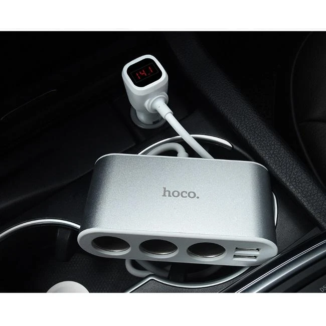 Automobilinis įkroviklis-šakotuvas Hoco Z13 su 2 USB jungtimi ir trimis jungtimis