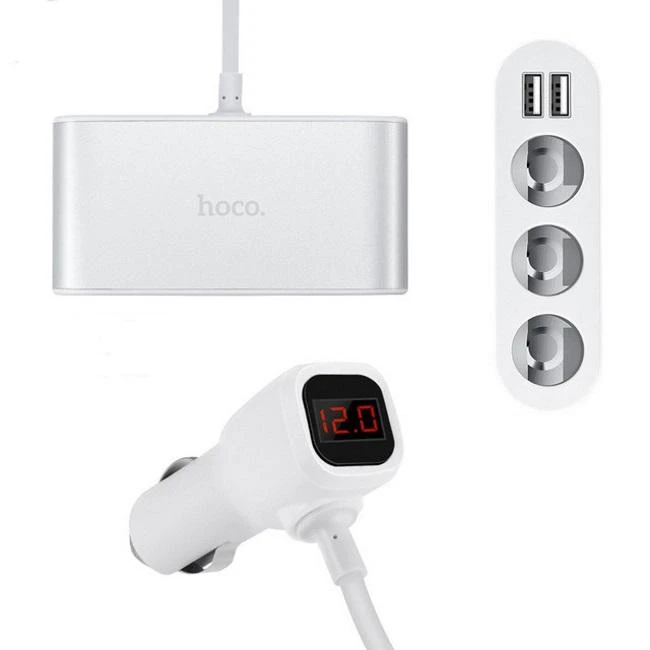 Automobilinis įkroviklis-šakotuvas Hoco Z13 su 2 USB jungtimi ir trimis jungtimis