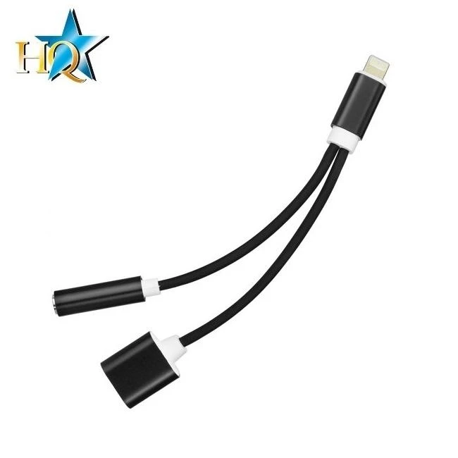 HQ adapteris „Lightning“ į 3,5 mm garso ausinių adapteris + C tipo įkroviklio kištukas (OEM) Juodas