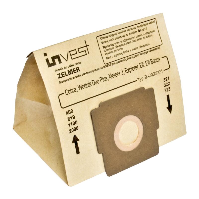 Invest Eko Papīra putekļu sūcēju maisi Zelmer Elf 321 / Flip Bonus 322 (5gab.) + Filtri (2gab.)