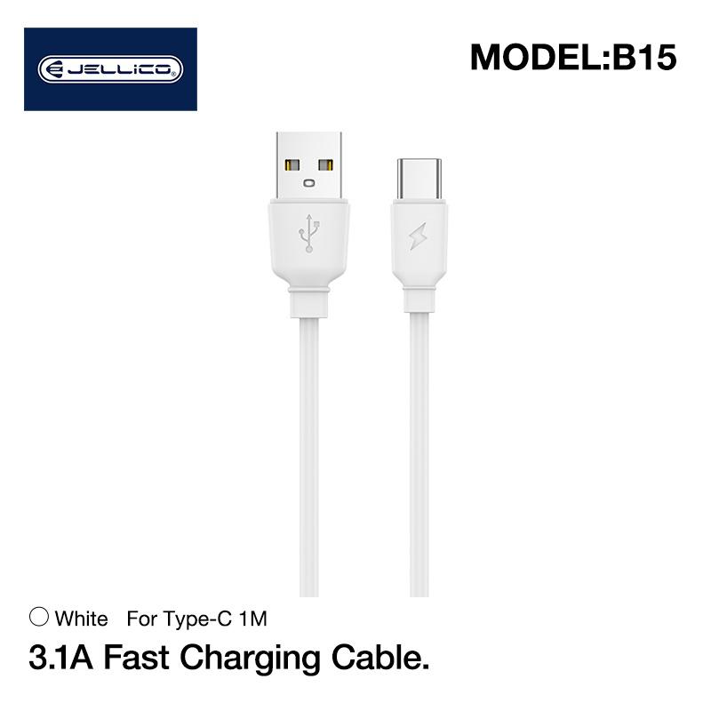 Jellico B15 Izturīgs-Mīksts Universāls USB-C uz USB Datu & Ātrās Uzlādes 3.1A kabelis 1m