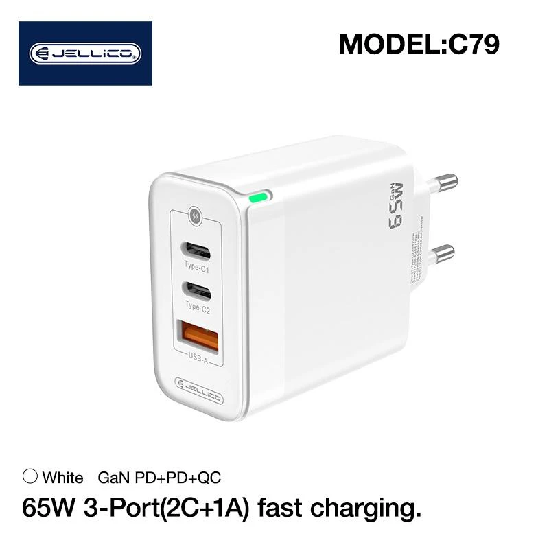 Jellico C79 65W įkroviklis su trimis USB prievadais
