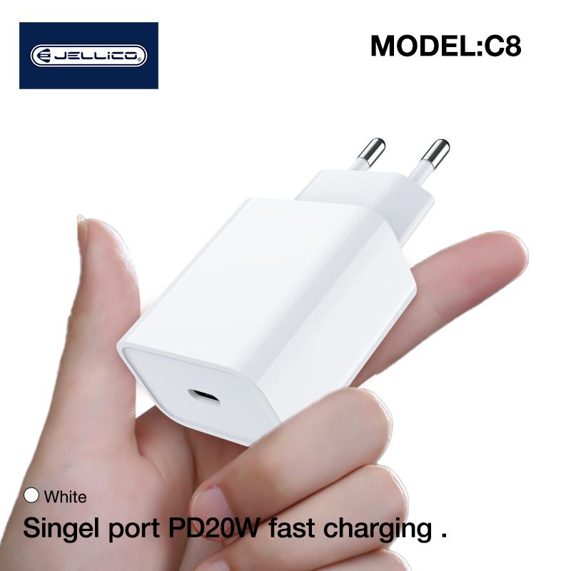 Jellico C8 PD 20W QC 3.0 Smart Adaptīvs ātrais lādētājs ar 1x USB-C (5-12V) ligzdu Balts