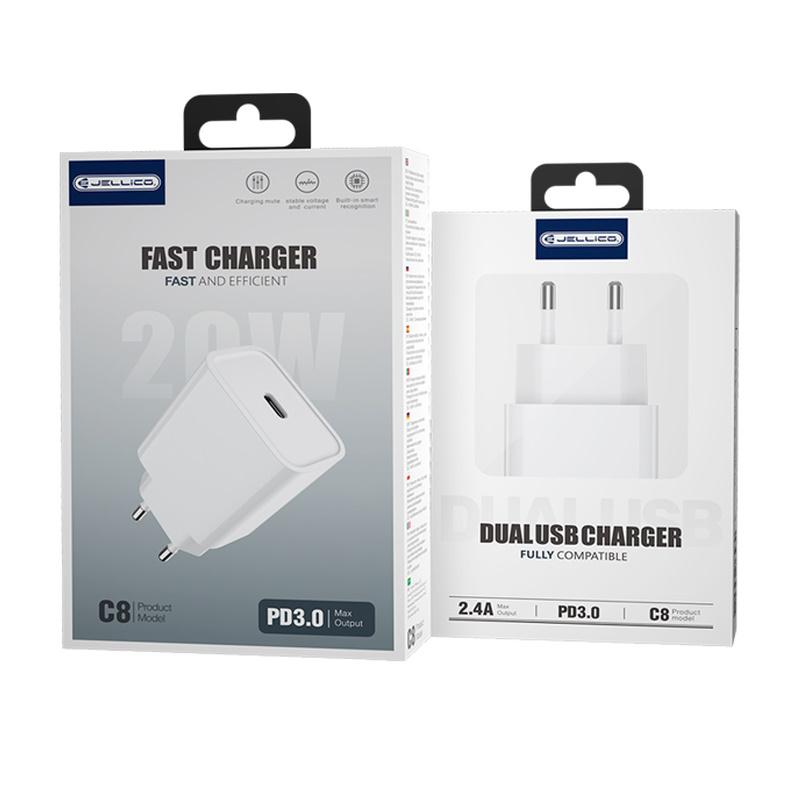 Jellico C8 PD 20W QC 3.0 Smart Adaptīvs ātrais lādētājs ar 1x USB-C (5-12V) ligzdu Balts