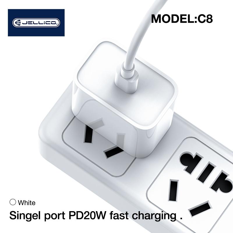 Jellico C8 PD 20W QC 3.0 Smart Adaptīvs ātrais lādētājs ar 1x USB-C (5-12V) ligzdu Balts
