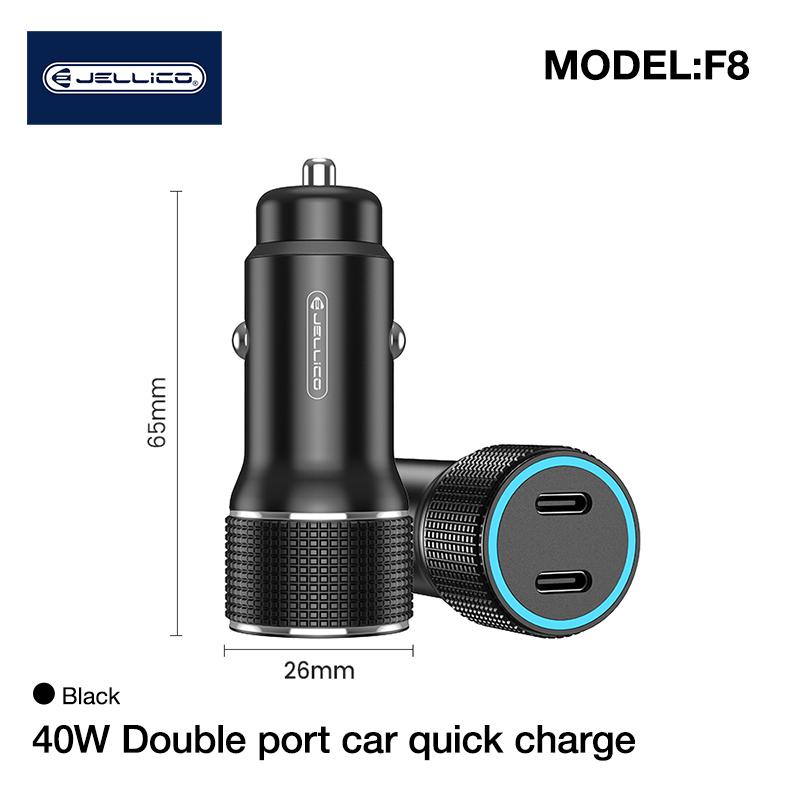 JELLICO car charger F8 PD 40W 2xUSB-C Juodas