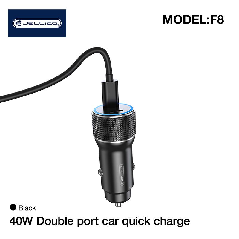JELLICO car charger F8 PD 40W 2xUSB-C Juodas