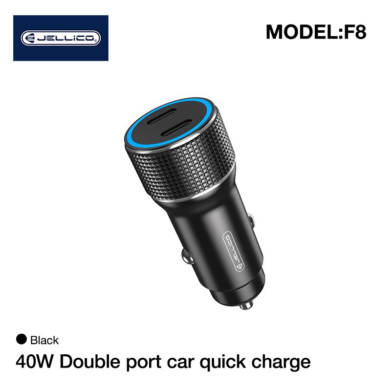 JELLICO car charger F8 PD 40W 2xUSB-C Juodas