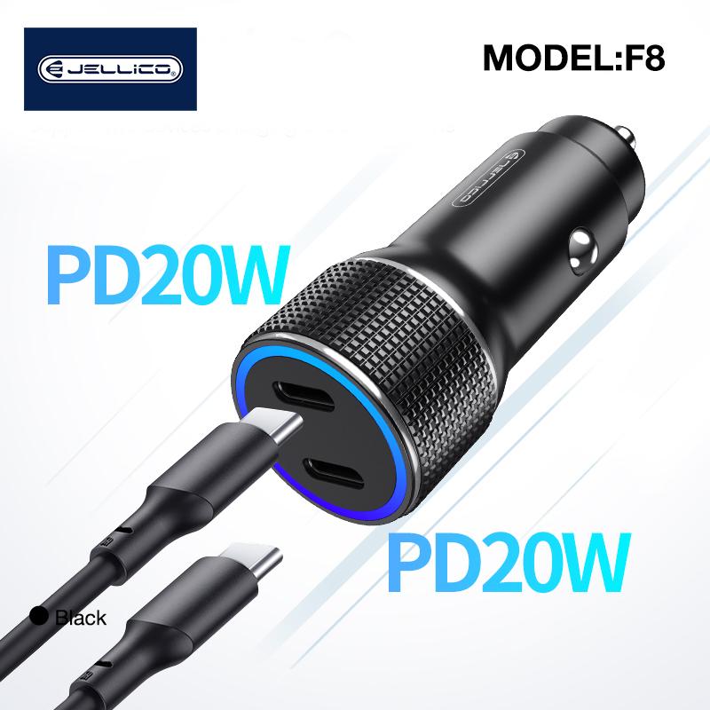JELLICO car charger F8 PD 40W 2xUSB-C Juodas