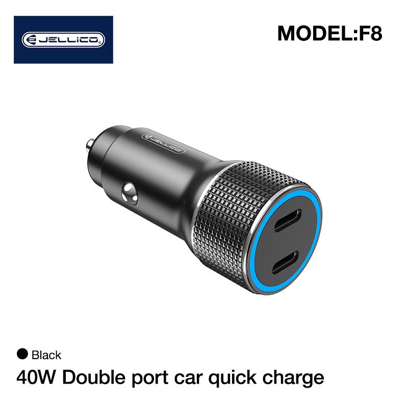 JELLICO car charger F8 PD 40W 2xUSB-C Juodas