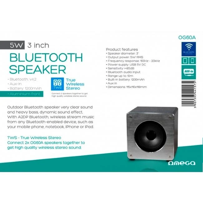 Bluetooth nešiojamas garsiakalbis OMEGA WOODEN OG60A (MicroSD, laisvų rankų įranga, AUX,FM) pilkas