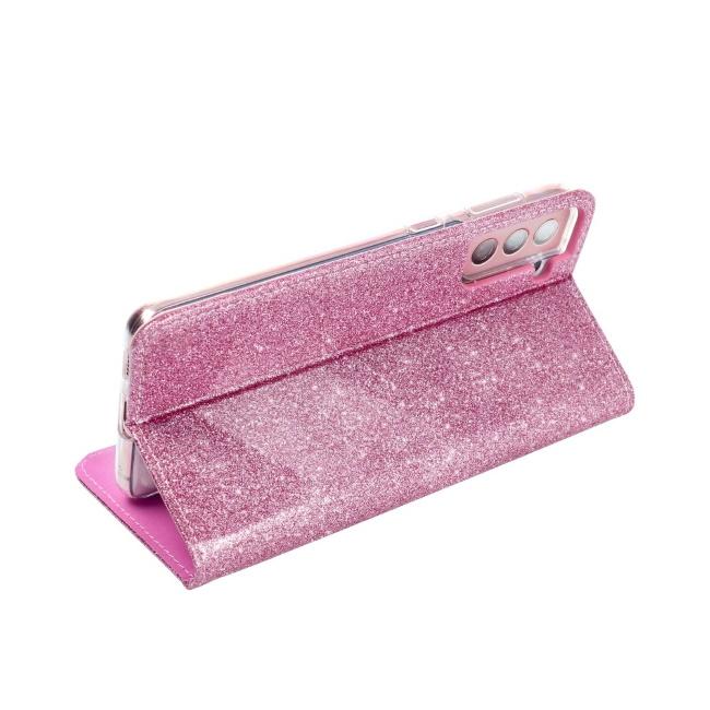 TakeMe 3D-Crystal Shine Magnetic Fix Book Dėklas, skirtas Samsung Galaxy M51 (M515F) Rožinė