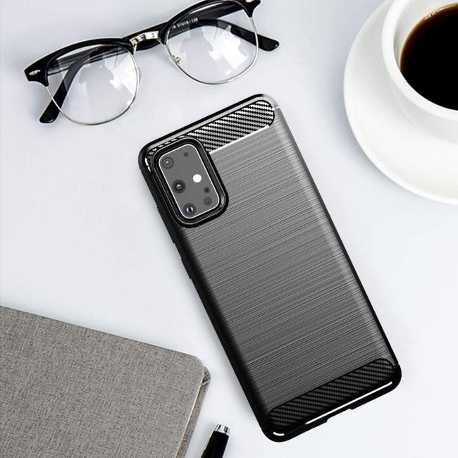TakeMe CARBON efekto TPU itin plonas galinio dangtelio dėklas, skirtas Samsung Galaxy A22 4G (A225F) Juodas