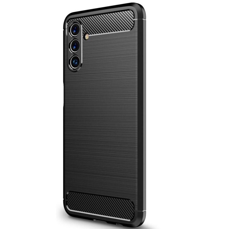 TakeMe CARBON efekto TPU itin plonas galinio dangtelio dėklas, skirtas Samsung Galaxy A13 5G (A136U) / A04S (A047F) Juodas