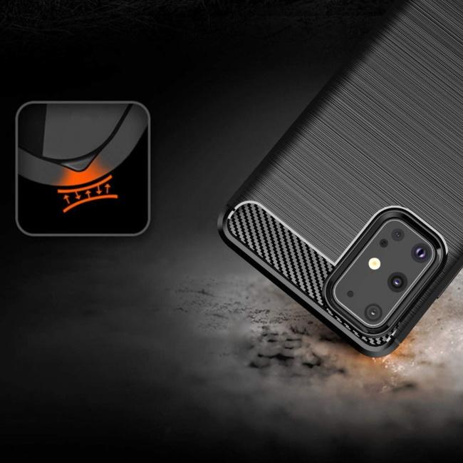 TakeMe CARBON efekto TPU itin plonas galinio dangtelio dėklas, skirtas Samsung Galaxy A22 4G (A225F) Juodas