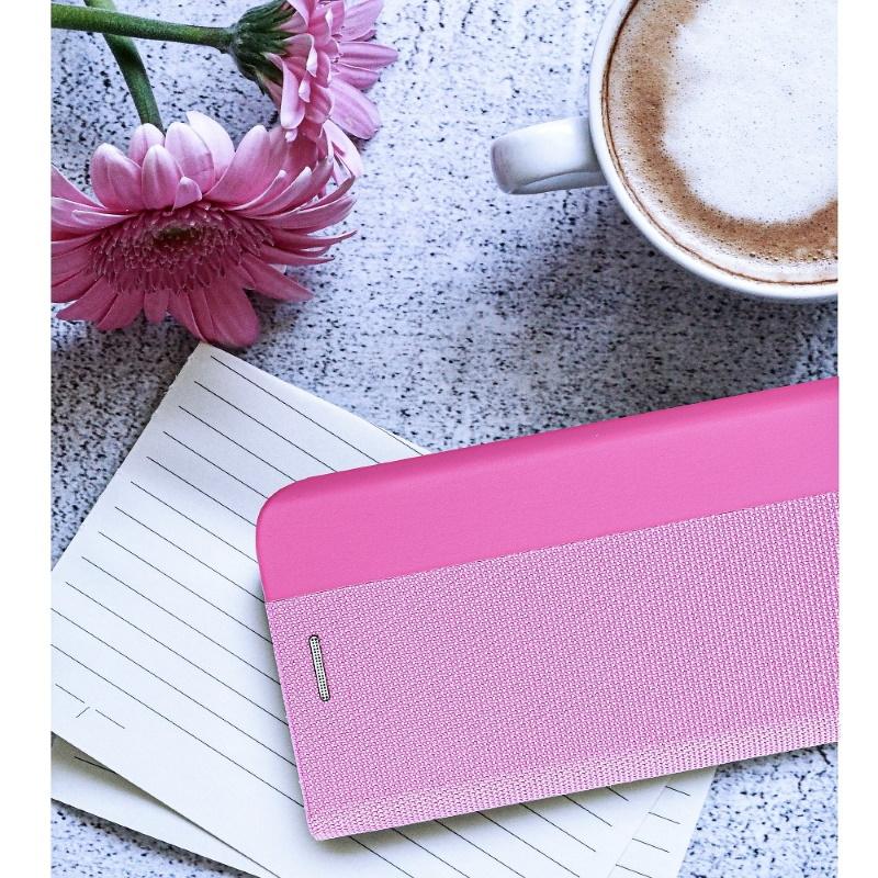 TakeMe Fabric serijos išmanusis magnetinis fiksavimo atverčiamas dėklas, skirtas Samsung Galaxy A02S (A025F) A03S (A037F) Rožinė