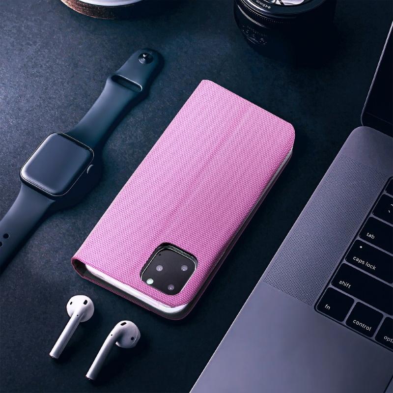 TakeMe Fabric serijos išmanusis magnetinis fiksavimo atverčiamas dėklas, skirtas Samsung Galaxy A02S (A025F) A03S (A037F) Rožinė