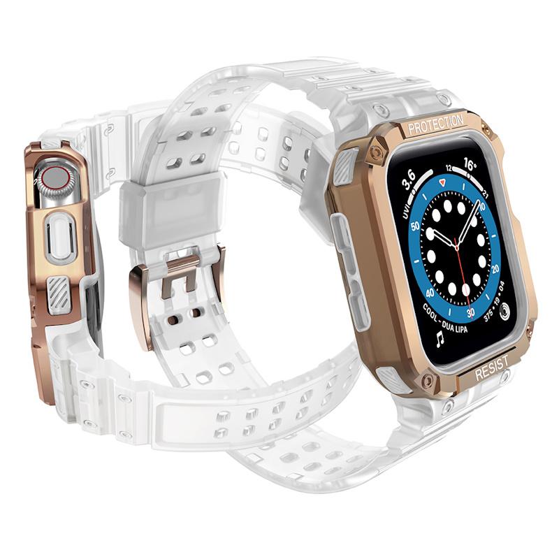Pferd TakeMe guminė juostelė su šarvuotu dėklu, skirta Apple Watch 7 / SE (41/40 / 38mm) Skaidri / auksinė