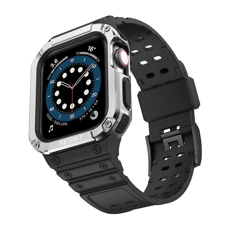 Pferd TakeMe guminė juostelė su šarvuotu dėklu, skirta Apple Watch 7 / SE (41/40 / 38mm) juoda / sidabrinė