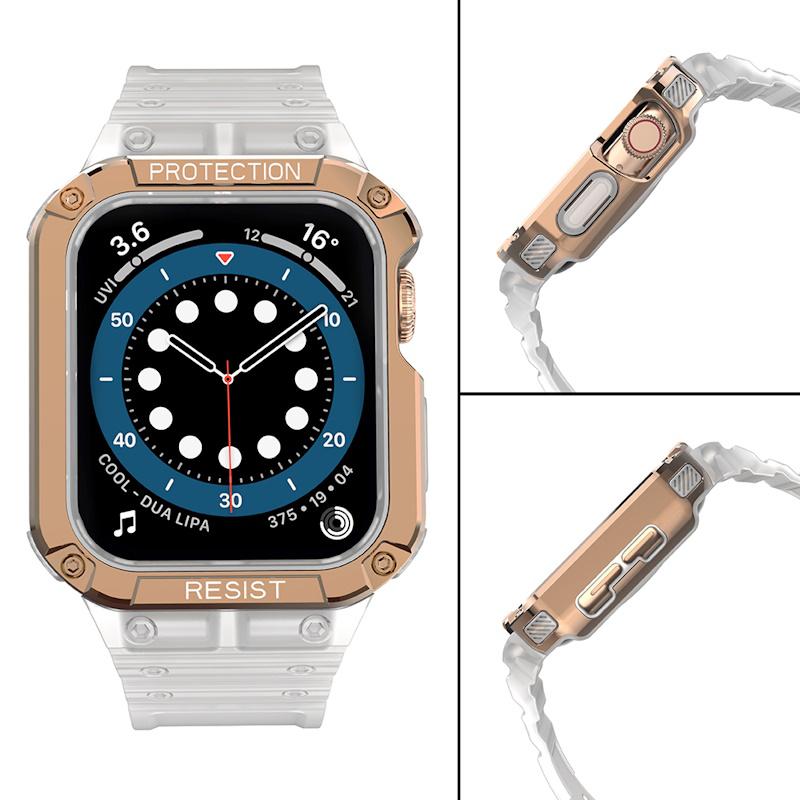 Pferd TakeMe guminė juostelė su šarvuotu dėklu, skirta Apple Watch 7 / SE (41/40 / 38mm) Skaidri / auksinė