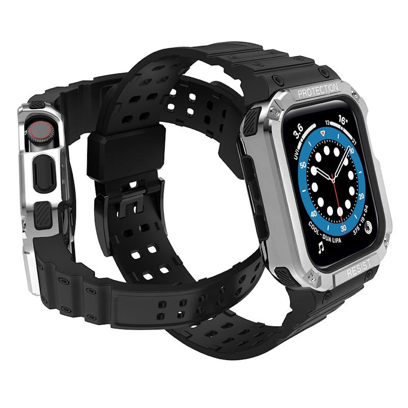 Pferd TakeMe guminė juostelė su šarvuotu dėklu, skirta Apple Watch 7 / SE (41/40 / 38mm) juoda / sidabrinė