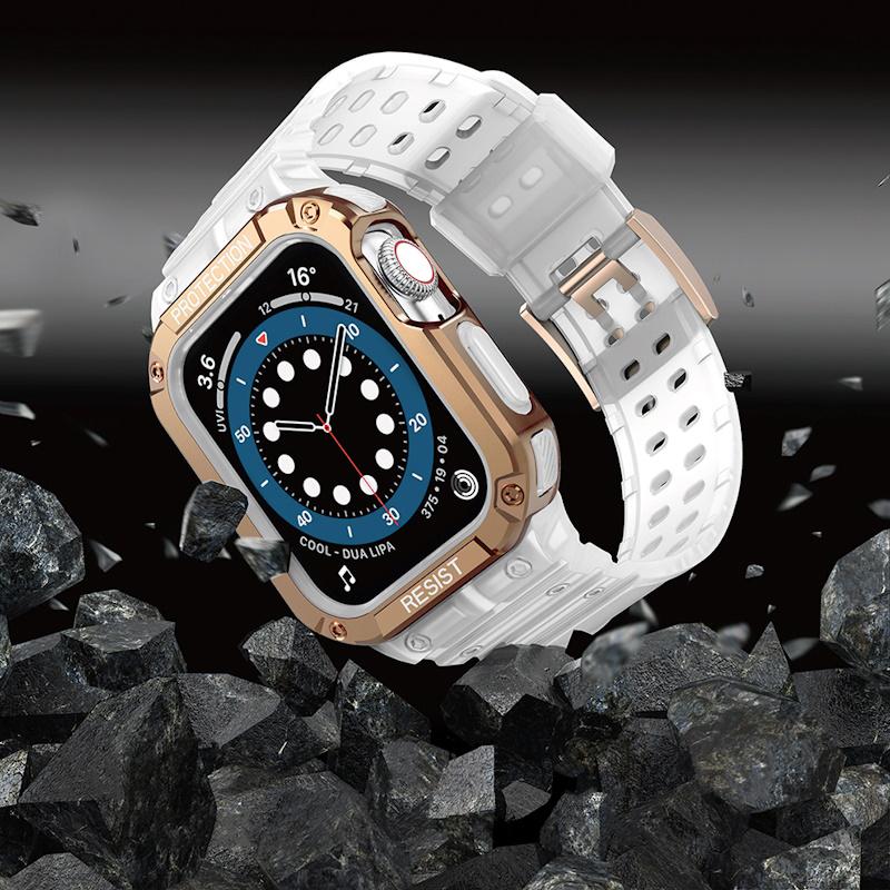 Pferd TakeMe guminė juostelė su šarvuotu dėklu, skirta Apple Watch 7 / SE (41/40 / 38mm) Skaidri / auksinė