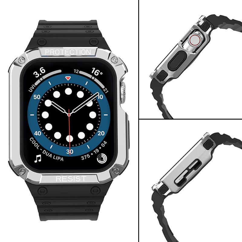 Pferd TakeMe guminė juostelė su šarvuotu dėklu, skirta Apple Watch 7 / SE (41/40 / 38mm) juoda / sidabrinė