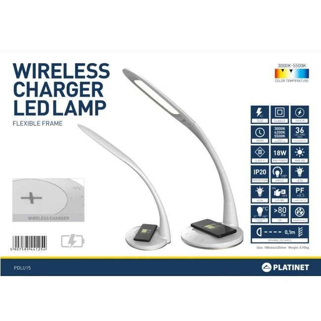 Platinet stalinė lempa su QI įkrovikliu PDLU15 18W (44125)