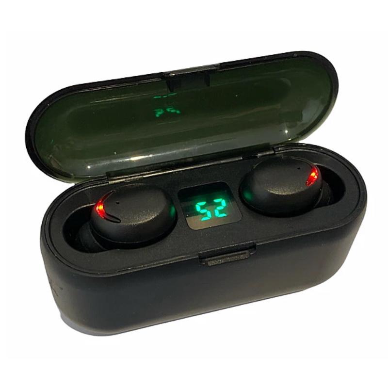Platinet „WoW F9“ sporto ir pramogų „Super-Fit TWS Bluetooth 5.1“ stereo ausinės su HD mikrofonu, LED įkrovimu, USB įkrovikliu, juodos