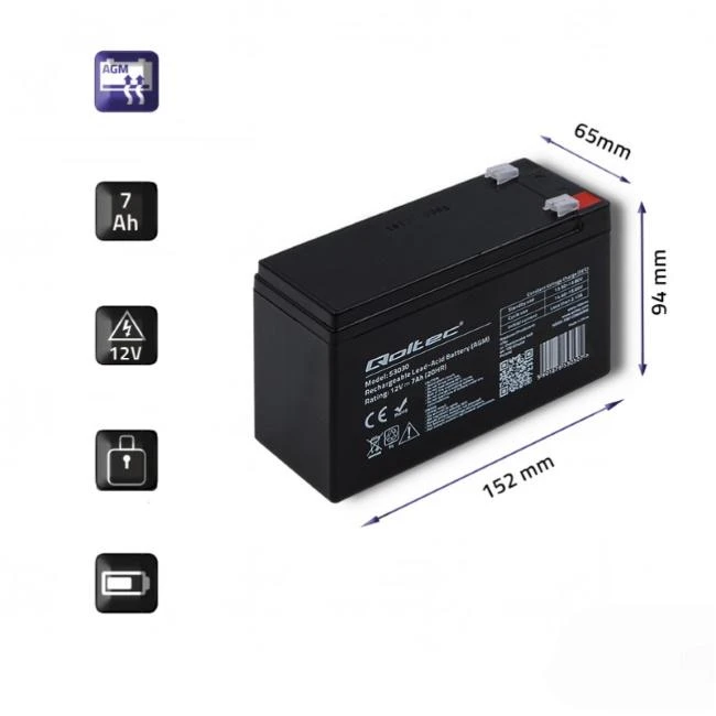 QOLTEC 53030 Gel baterija 12V 7Ah max.72A AGM