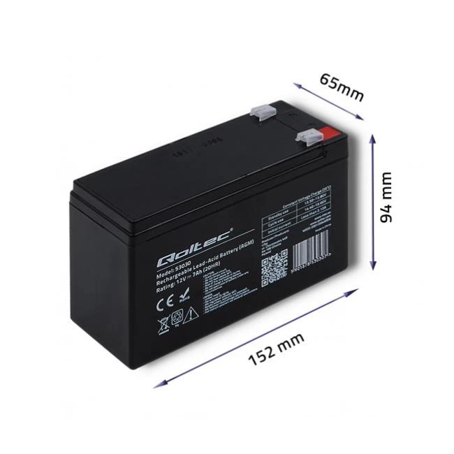 QOLTEC 53031 gelio baterija 12V 9Ah max.90A AGM