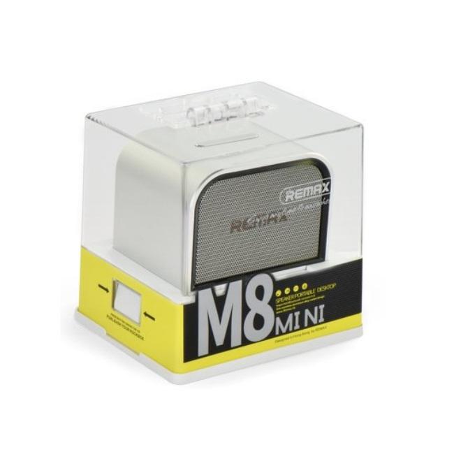 Remax RB-M8 mini Bluetooth 4.0 metalinė kompaktiška nešiojama muzikinė kolonėlė su 5W ir AUX 3.5mm, sidabrinė