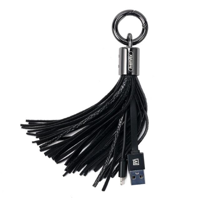 Remax RC-053m dizaino raktų pakabuko žiedas su mikro ir USB duomenų ir įkroviklio laidu juodas