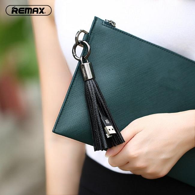 Remax RC-053m dizaino raktų pakabuko žiedas su mikro ir USB duomenų ir įkroviklio laidu juodas