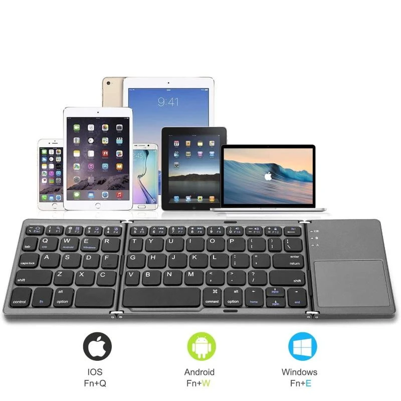 „Riff BT-01“ sulankstoma „Bluetiooth“ klaviatūra, skirta „Windows Android iOS“ išmaniesiems telefonams ir išmaniesiems televizoriams su juoda jutikline dalimis