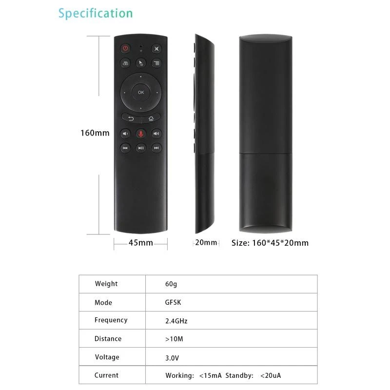 „Riff G20s“ universalus išmanusis televizorius – kompiuteris – „Android TV“ belaidis / IR nuotolinis balso asistentas ir juodas giroskopas