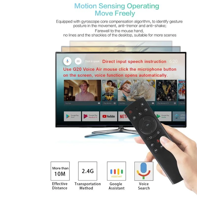 „Riff G20s“ universalus išmanusis televizorius – kompiuteris – „Android TV“ belaidis / IR nuotolinis balso asistentas ir juodas giroskopas