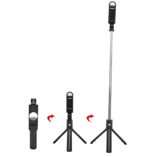 Riff K10-S Universali belaidė asmenukių lazda (išplėsti 70 cm) su trikoju / veidrodžiu / LED lempute / užrakto mygtuku juoda