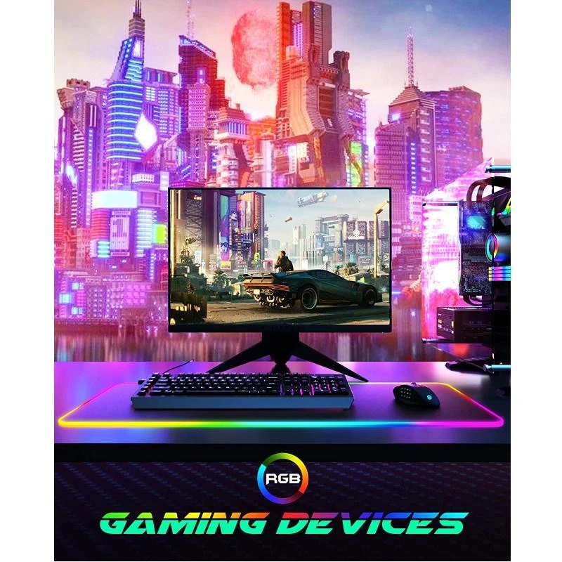 Riff RGB-01 guminis audinys žaidimų pelės kilimėlis su USB RGB spalvotu LED rėmeliu (80x30cm) juodas